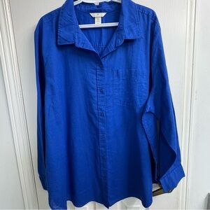 H&M Blue Button Down Long Sleeve Women's Linen Blend Shirt - Size XXL